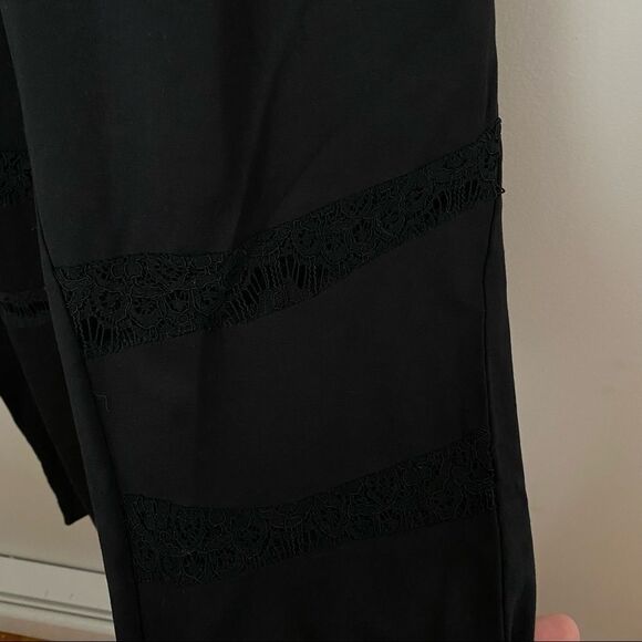 Poetic Justice Leggings Janet Curvy Fit Peekaboo Lace Ponte Casual Black Neutral - Picture 4 of 9